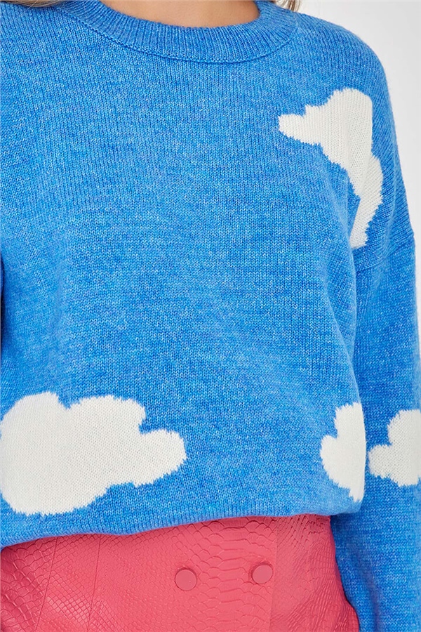Bulut Desenli Kazak Mavi