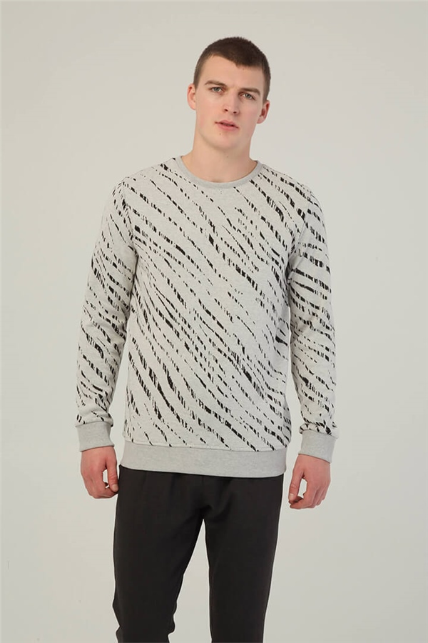 Desenli Basic Sweatshirt Gri