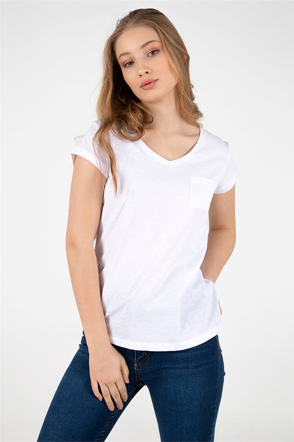 V Yaka T-Shirt Beyaz / White