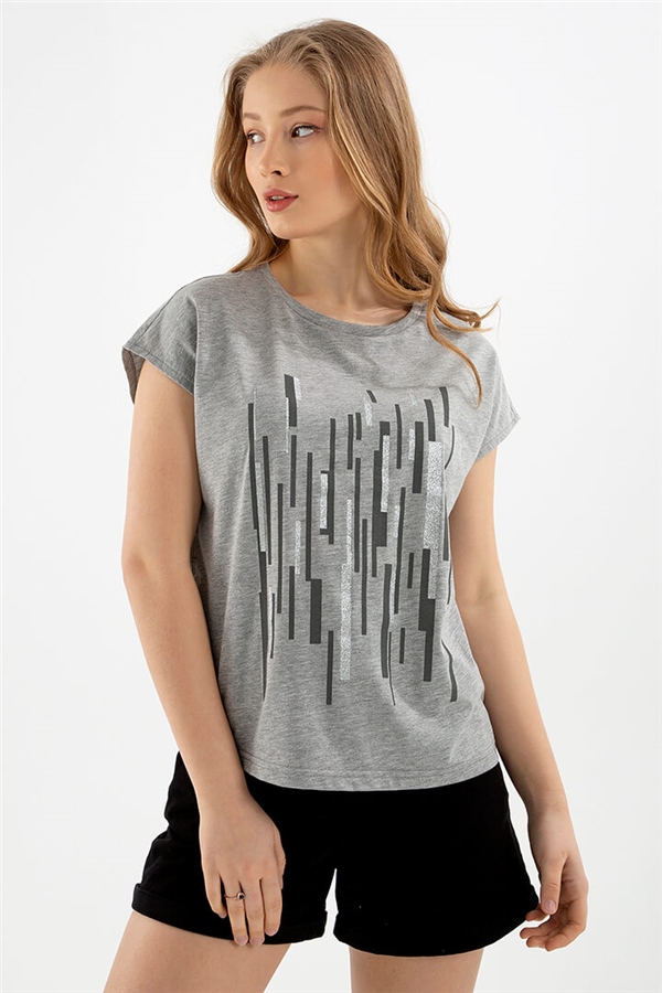 Yarasa Kol T-Shirt Gri Melanj / Grey Melange