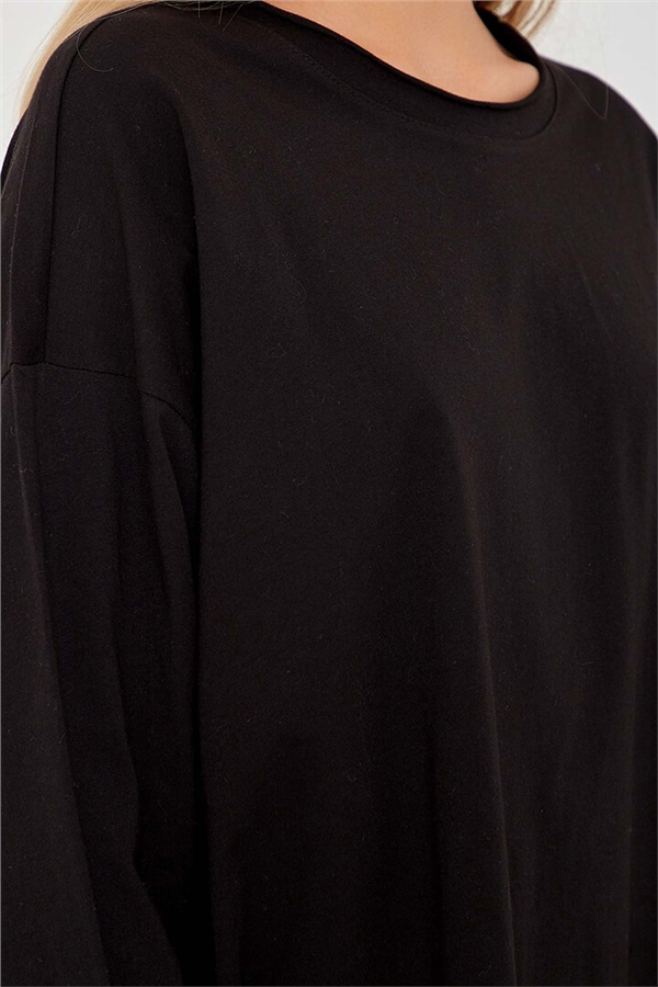 Yırtmaçlı Oversize Bluz Siyah